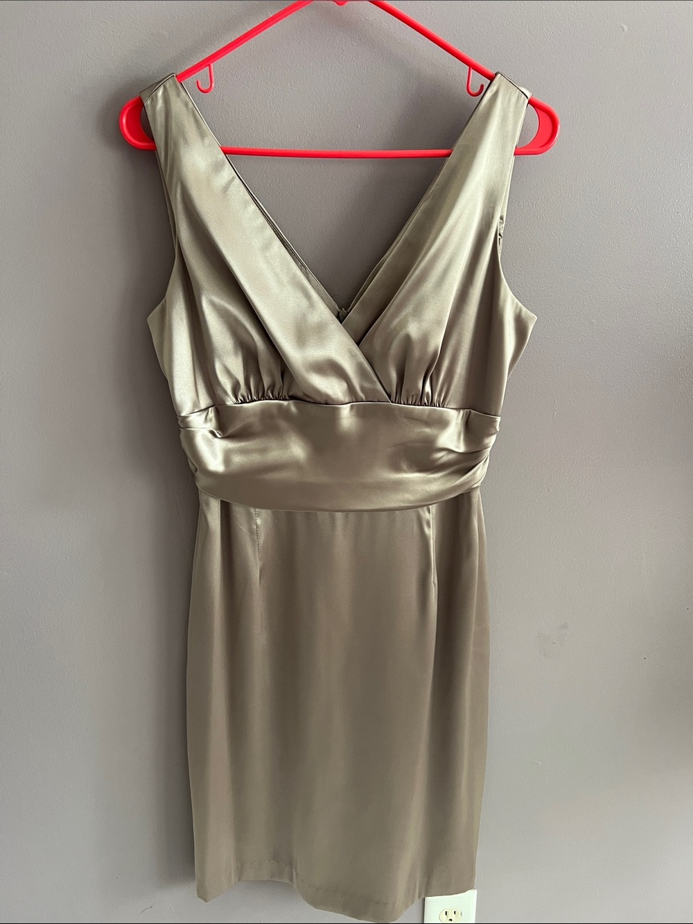 Eliza J Olive Satin V-Neck Midi Dress